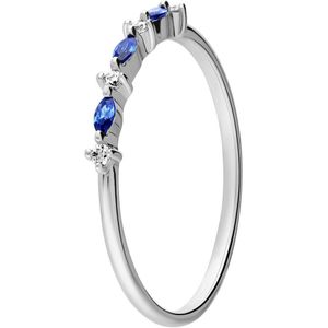 Lucardi Dames Zilveren ring blauw/wit zirkonia - Ring - 925 Zilver - Zilverkleurig - 17 / 53 mm