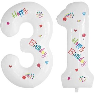 Folie Ballonnen Cijfers 31 Jaar Happy Birthday Verjaardag Versiering Cijferballon Folieballon Cijfer Ballonnen Wit 70 Cm