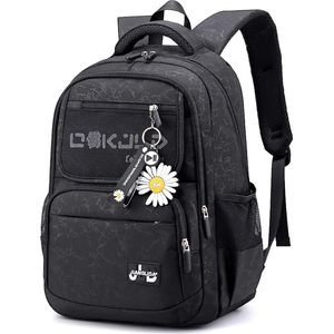 Rugzak voor dames, schoolrugzak voor meisjes, tieners, schooltas, waterdichte dagrugzak met Daisy bloemen, sleutelhanger, 15,6 inch laptopvak, anti-diefstalzakken