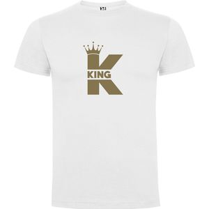 Wit T-Shirt met “King - Koningsdag“ Afbeelding Goud Maat 3XL