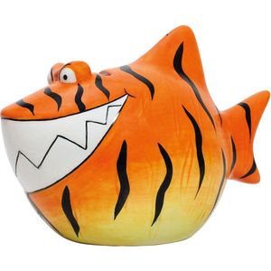 Dieren spaarpot oranje tijgerhaai 13 13 x 11 x 7,5 cm - Haaien dieren cadeau spaarpotten - Geld sparen - Leren omgaan met geld
