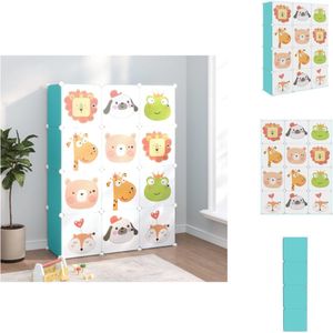 vidaXL Opbergkast Kubus - 110 x 36.5 x 143.5 cm - Groen - PP en staal - Cartoonpatroon - Schoenenkast