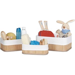 Opbergmand Set van 3 - Stof Bamboe - Rechthoekig - Speelgoed Accessoires - Badkamer Natuur Opbergbox - Opbergdoos