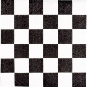 60x Papieren finish vlag race wegwerp servetten zwart/wit geblokt 33 x 33 cm - Race kinderfeestje/verjaardag