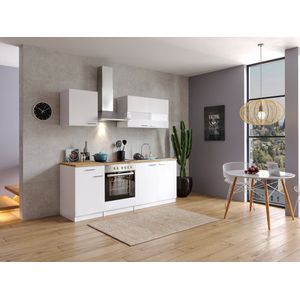 Goedkope keuken 210  cm - complete keuken met apparatuur Malia  - Wit/Wit - soft close - keramische kookplaat  - afzuigkap - oven  - spoelbak