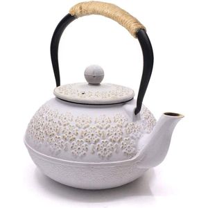 Gietijzeren theepot, Japanse Tetsubin theeketel met theezeef, 800 ml, wit