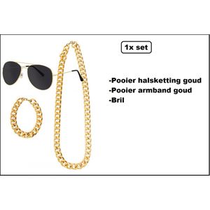1x Pooier pimp set - ketting/armband/bril - Carnaval thema feest optocht fiun pimp party festival