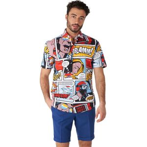 OppoSuits SHIRT Short Sleeve Danger Days - Heren Korte Mouwen Overhemd - Comics Roy Lichtenstein Inspired Shirt - Meerkleurig - Maat EU 49/50