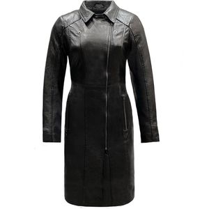 Lange leren zwarte leren jas -Mira - XL
