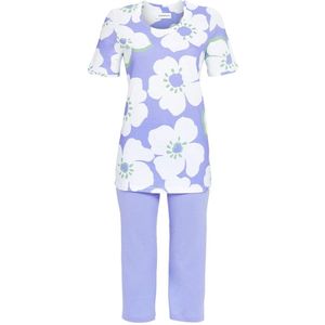 Helderblauwe bloemen pyjama katoen - Blauw - Maat - 54