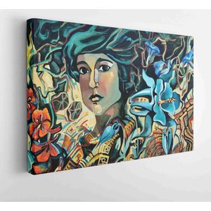 Portret van een jong meisje in een oosterse tulband tussen de bloemen - Canvas Modern Art - Horizontaal - 1582400593 - 40*30 Horizontal
