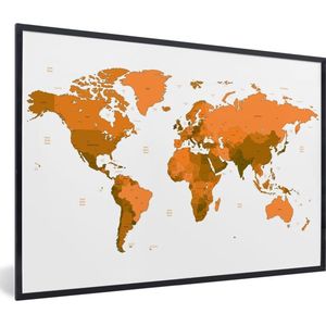 Fotolijst incl. Poster - Wereldkaart - Oranje - Simpel - 90x60 cm - Posterlijst