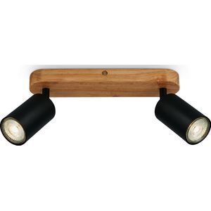 B.K.Licht - Plafondspots - opbouwspot zwart met hout - draaibaar - met GU10 - 27 cm