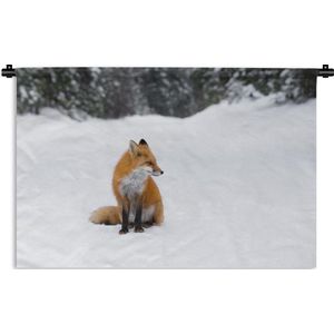 Wandkleed Bosleven - Vos in sneeuw Wandkleed katoen 120x80 cm - Wandtapijt met foto