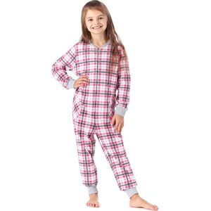 Merry Style Kinder Pyjama - ronde hals - lange mouwen - lange broek met zakken - Katoen - MS-MS10-186-PJ - Rosa Kariert - 110-116