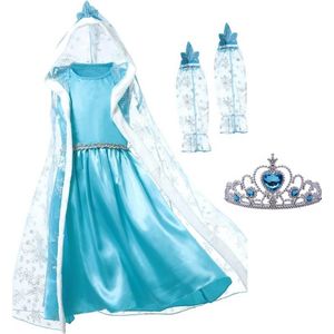 Prinsessenjurk meisje - Verkleedkleren - Het Betere Merk - maat 122/128 (130) - losse cape + mouwen - Kroon - Carnavalskleding meisje - Prinsessen speelgoed