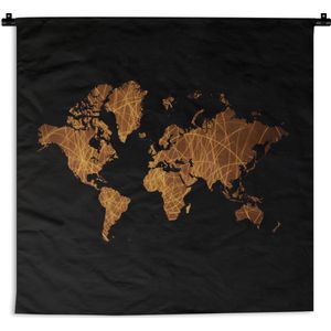 Wandkleed - Wanddoek - Wereldkaart - Goud - Bruin - 180x180 cm - Wandtapijt