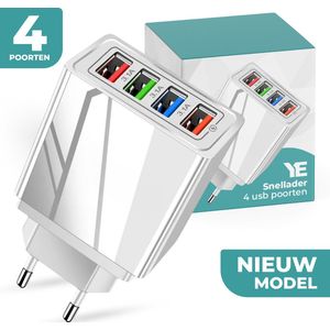 USB snel lader - Quick Charger 3.0 - USB stekker wit - USB Lader - Oplader voor Smartphones en Tablets - Thuislader - Universele Adapter met 4 usb poorten - telefoonstekker