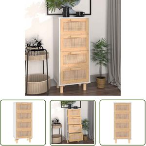 The Living Store Dressoir 40x30x90 cm massief grenenhout en rattan wit - Dressoir - Commode - Kast - Opbergmeubel - Salontafel