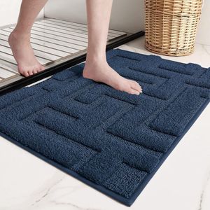Badmat, antislip, wasbaar, zachte microvezels, badkamertapijt, absorberende badmat, antislip, machinewasbaar, badmat voor douche, badkamer, bad, marineblauw, 40 x 60 cm