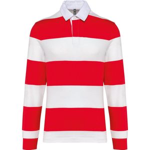 Kariban Gestreepte uniseks polo lange mouwen K285 - Red / White Stripes - S