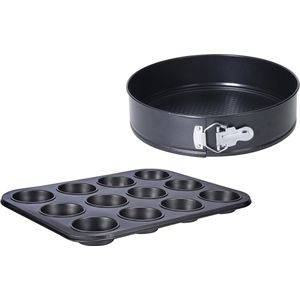 Set van 1x springvorm/taartvorm en 1x muffinvorm met anti-aanbak laag