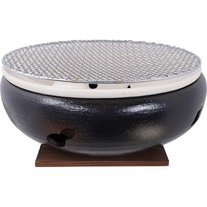 Aardewerk Konro Grill Met Net & Houten Onderstel 30x12cm