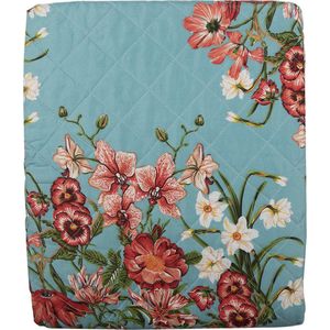 Clayre & Eef Bedsprei 140x220 cm Blauw Roze Katoen Polyester Rechthoek Bloemen Sprei