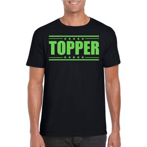 Toppers - Bellatio Decorations Verkleed T-shirt voor heren - topper - zwart - groene glitters - feestkleding L