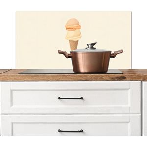 Spatscherm keuken 90x45 cm - Kookplaat achterwand Minimalistisch - Schepijs - Hoorntje - Beige - Muurbeschermer - Spatwand fornuis - Hoogwaardig aluminium