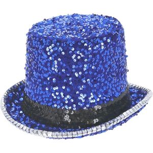 Fever - Deluxe Felt & Sequin Top Hat Kostuum Hoed - Blauw