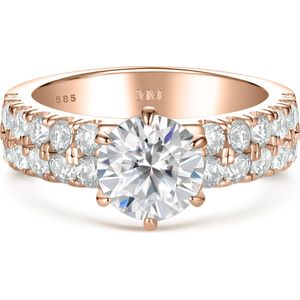 Serena - 18k Roségouden Moissanite Ring met Dubbele Pavé Zijstenen