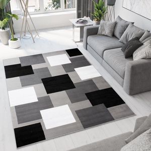 Tapiso Luxury Vloerkleed Grijs Wit Zwart Modern Tapijt Maat- 180x250