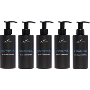 Showergel Hammam Herbal 300 ml - met pomp - zwarte fles - set van 5 stuks - Douchegel - Voordeelverpakking