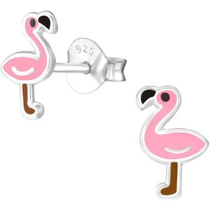 Oorbellen meisje | Kinderoorbellen meisje zilver | Roze flamingo oorstekers | WeLoveSilver