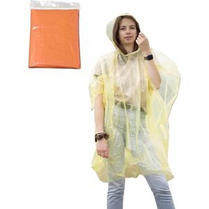 Regenponcho/nood poncho - oranje transparant - wegwerp - voor volwassenen - one size fitts all - capuchon