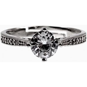 Ring Dames - S925 Zilver Gerhodineerd - Verlovingsring - Een maat - Verstelbaar Ring - Ring met Zirkonia