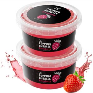 Locca - Bubble Tea - Aardbei boba - 2 x 490 Gram - Popping Boba - READY TO USE - Boba Tea - Tapioca Parels - Bubble Tea Parels - Popping Boba Parels - Boba Pearls - 8/10 Porties - moederdag - moederdag cadeautje
