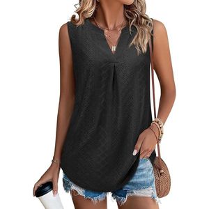 Blouse Dames Zomer Elegant Mouwloos T-shirt V-hals Oogjes Tuniek Tank Top XL
