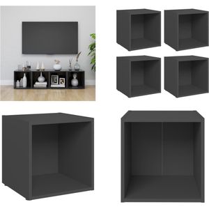 vidaXL Tv-meubelen 4 st 37x35x37 cm spaanplaat grijs - Tv-kast - Tv-kasten - Televisiekast - Televisiekasten