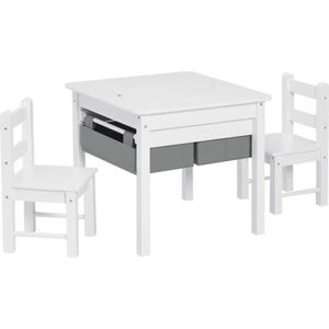 Kindertafel met 2 stoeltjes - robuuste MDF constructie - modern & speels - past in elke kinderkamer - veilig en praktisch - wit