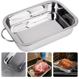 Diepe Ovenschaal RVS - Braadslee - Lasagneschaal - Grote Bakvorm 32x23cm - Bakvorm met Handgrepen - Roestvrijstalen Bakvorm - 4 Liter Inhoud - Geschikt voor Oven en Koelkast - Vaatwasserbestendig