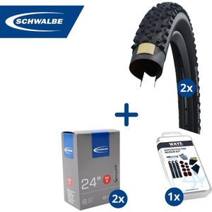 Fietsband - Schwalbe - Buiten- & binnenbanden (2x2 stuks) - Black Jack K-Guard & SV9 - 24 inch x 1 1/8 - 1.75 - 40 mm - Met plaksetje