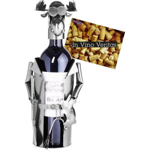 BRUBAKER wijnfleshouder eland als jager flessenrek decoratief object metaal met wenskaart voor wensgeschenk