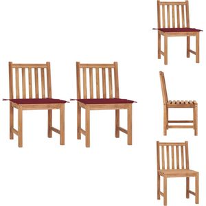 vidaXL Tuinstoel - Tuinstoelen - Buitenstoel - Buitenstoelen - Tuinstoelen 2 st met kussens massief teakhout