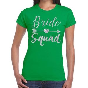 Bride Squad Cupido zilver glitter tekst t-shirt groen dames - dames shirt Bride Squad- Vrijgezellenfeest kleding S
