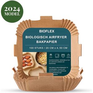 Bioflex Airfryer Bakpapier - Airfryer wegwerpbakjes 20 tot 25cm - XXL - Airfryer Accessoires - Duurzaam - Vierkant - 100 Stuks