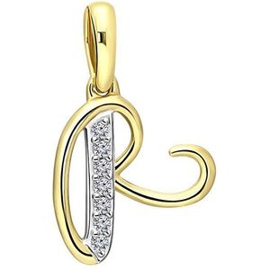 Lucardi Dames alfabet hanger met diamant (0,03ct) - Hanger - Moederdag Cadeautje - 14 Karaat Goud - Geelgoud