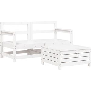 vidaXL Loungeset - 3-delig - Grenenhout - Wit Tuin Lounge Set - Grenenhouten Loungebank - Witte Tuinstoel - Buitenlounge - Modulair Tuinmeubel