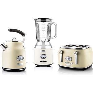 Westinghouse Retro 3-delige Set – Waterkoker 1,7L + Broodrooster 4 Sneden + Blender 1,5L – Beige